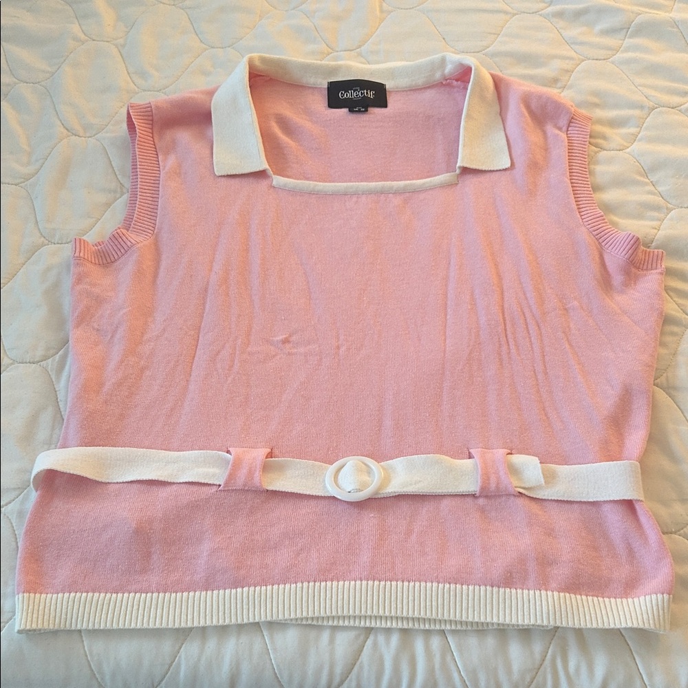 Collectif Pink and White Sleeveless Top with Belt